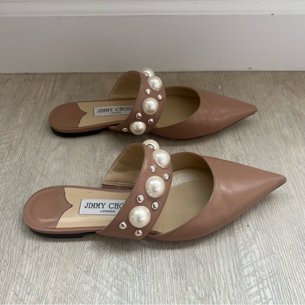 Jimmy Choo Blush Pink Pearl-Embellished Pointed Toe Flats - Picture 4 of 13
